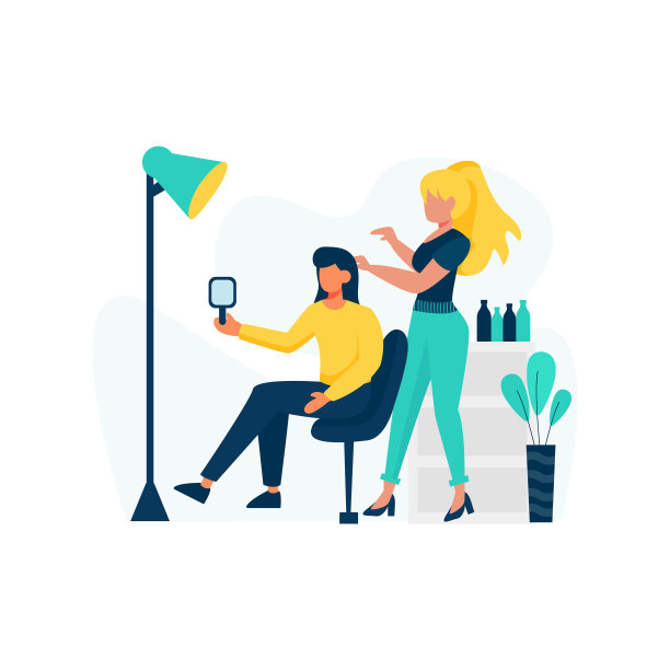 美容院为顾客提供美发及美容护理矢量插画图片下载