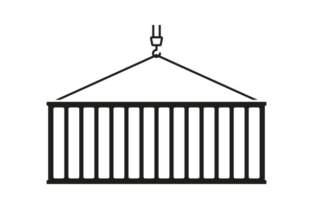 起重机上的集装箱图标。经营理念。平面向量插图。股票的形象。图片下载