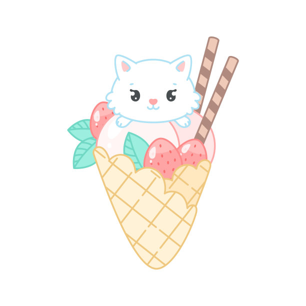 可爱的猫和草莓甜点图片下载
