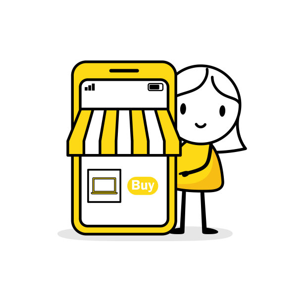 女人在大型手机后推广在线商店，数字商业和营销概念矢量素材图片下载