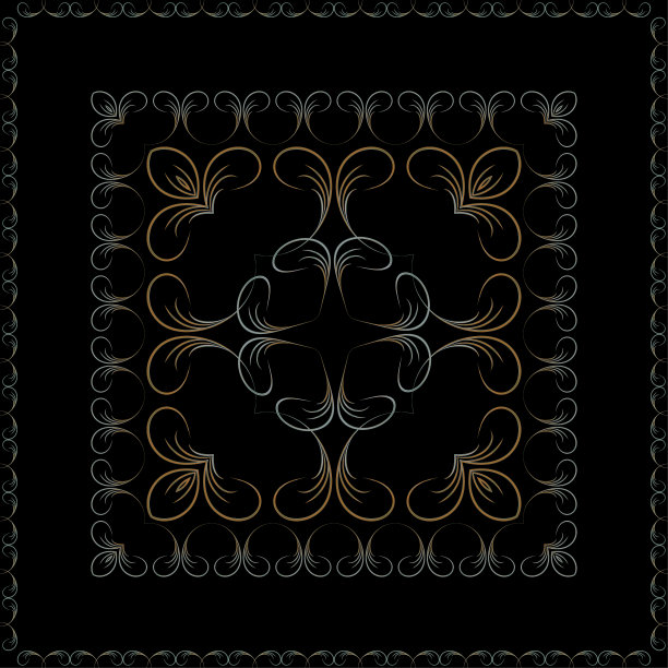 矢量花卉图案的设计围巾，桌布，瓷砖。图案框架方形背景黑色。图片下载