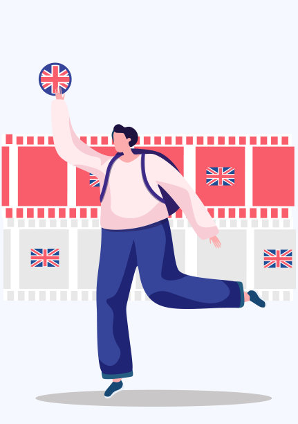 英语语言课程。插画:一名女子手持英国国旗奔跑图片下载