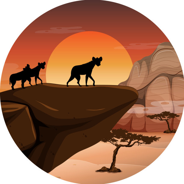 草原森林里鬣狗的剪影图片下载