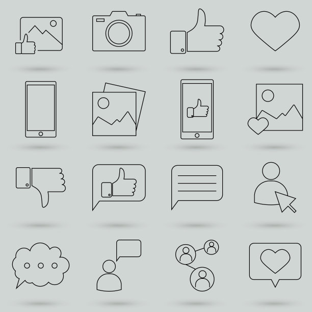 简单的一套社交网络相关的线条图标图片下载