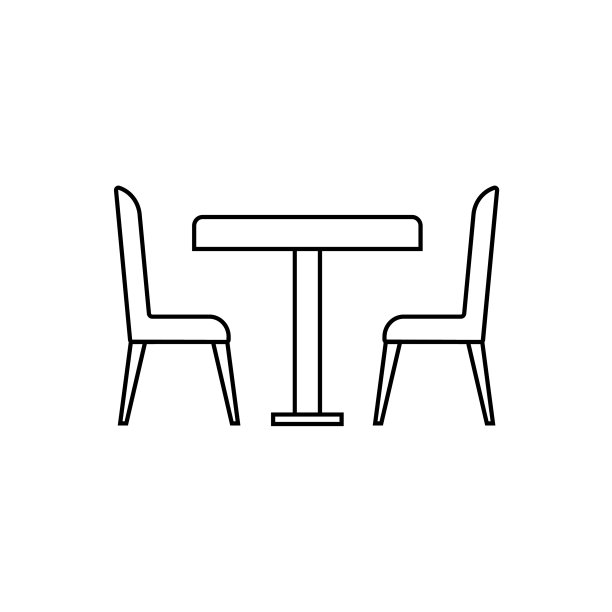 桌子和椅子咖啡线图标黑色上白色图片下载