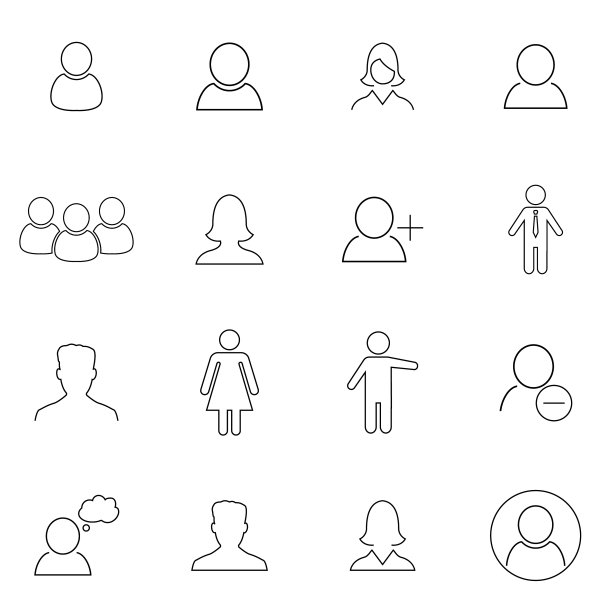 简单的一组用户相关的大纲图标元素图片下载