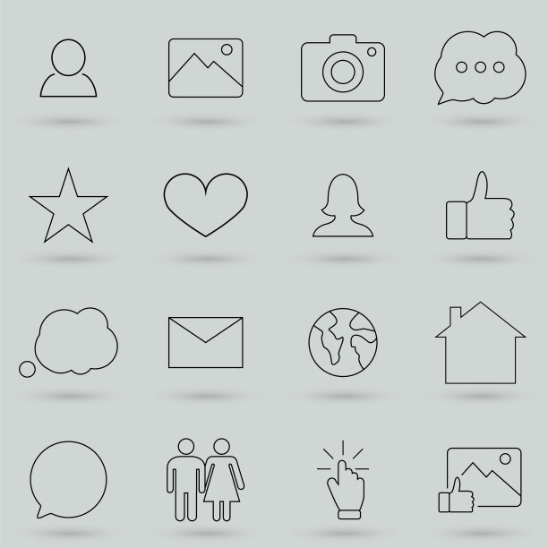 简单的一套社交网络相关的线条图标图片下载