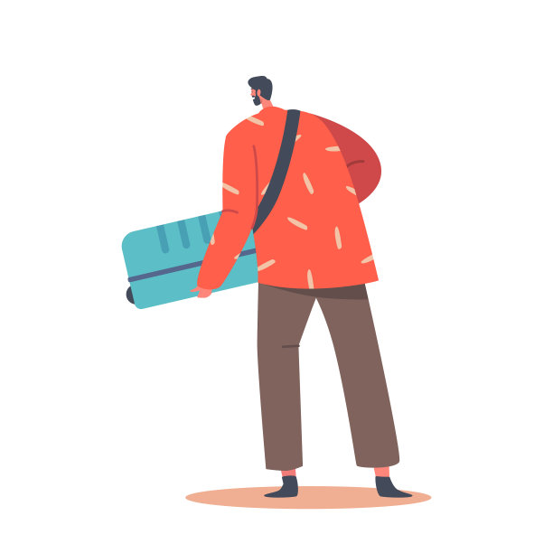 年轻的男主人公手持行李后方图片下载