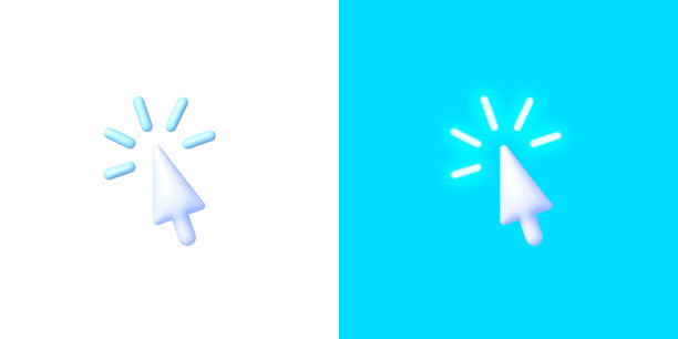 蓝色背景上的3D霓虹光标箭头图片下载