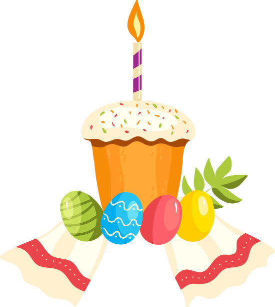 有蜡烛和彩色彩蛋的复活节蛋糕图片下载