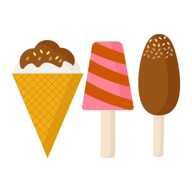 一套冰淇淋甜筒和两根冰棍图片下载
