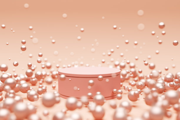 平台粉妆台展示贴短圆圆产品粉浮低站平台广告甜女孩小点销售卖珍珠宝护肤品辉光白。3 d演示。图片下载