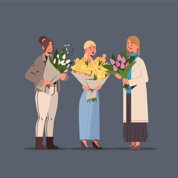 姑娘们捧着花束3月8日快乐图片下载