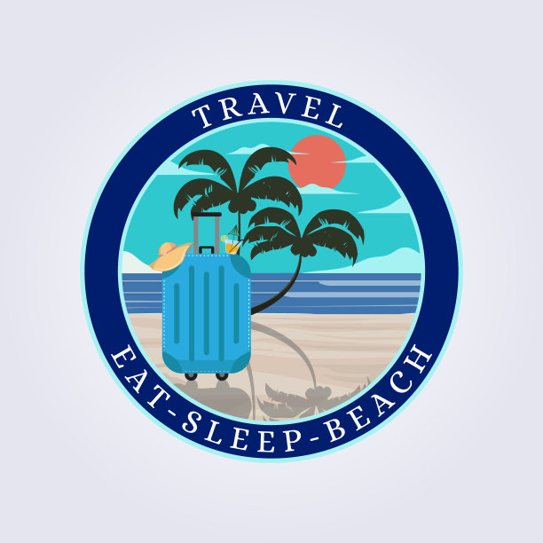 复古海滩旅行，夏威夷，加利福尼亚，巴厘岛，旅行箱冒险符号矢量插图海报贴纸模板背景徽章徽章设计图片下载