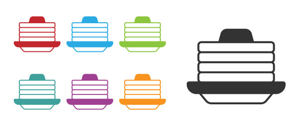 黑叠煎饼与蜂蜜图标孤立图片下载