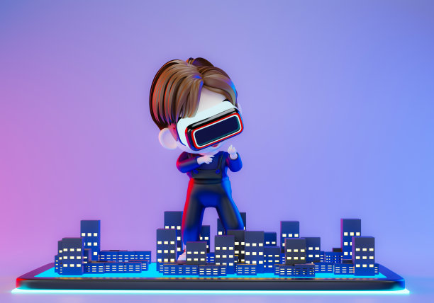 戴着虚拟现实头盔进行活动的人。3 d渲染图图片下载