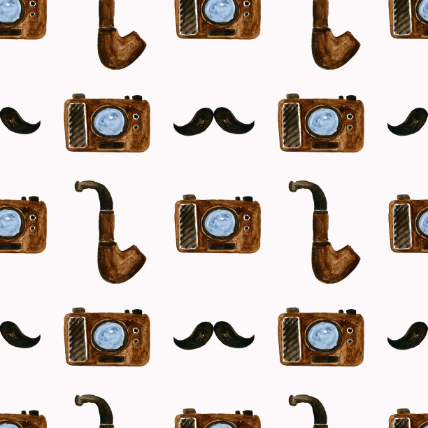 无缝模式的复古相机胡子和管。图片下载