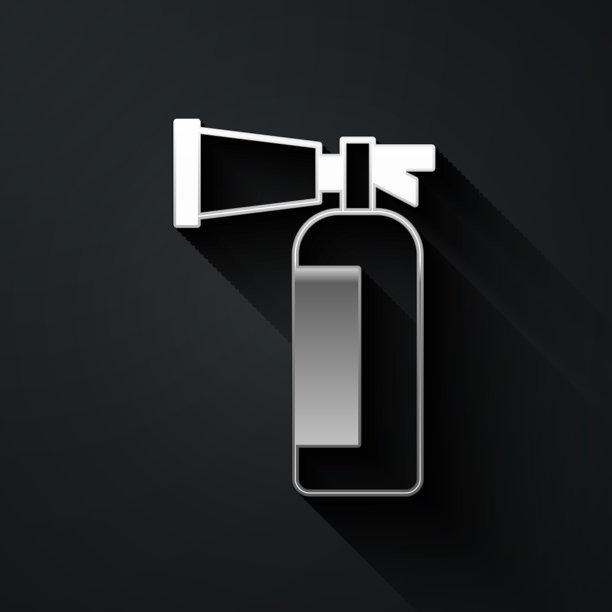 银色灭火器图标孤立在黑色图片下载