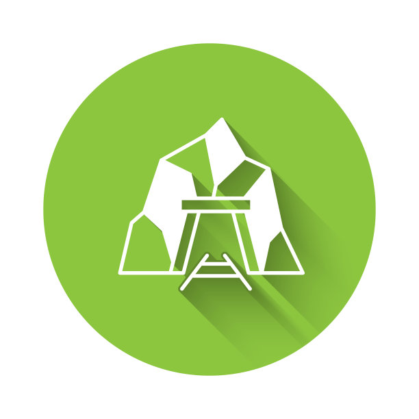 白色的矿坑入口图标与长长的阴影隔离图片下载