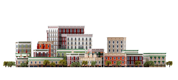 美丽的城市，周期性的风格建筑。3 d渲染图图片下载