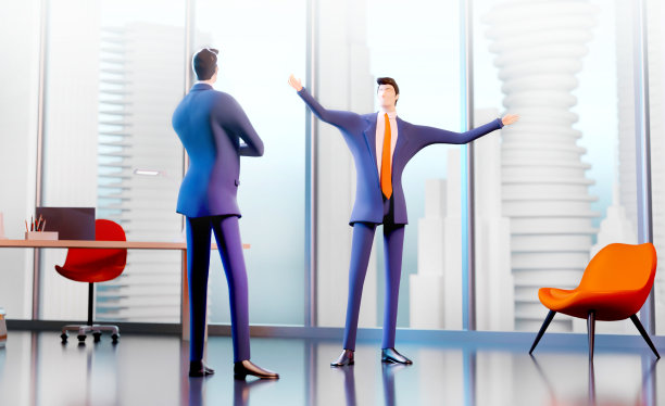 两个成功的商人在办公室畅谈，制定计划，达成协议。规划未来，新创业。3 d渲染图图片下载