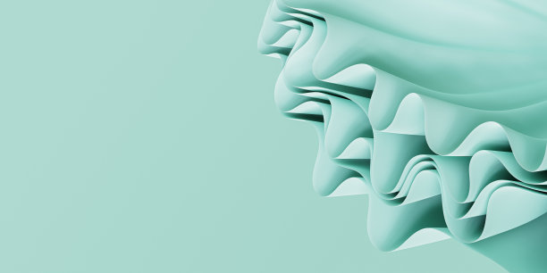 绿色抽象背景与折叠或带状波浪，3d渲染图片下载