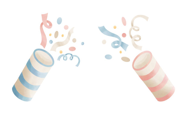 生日放鞭炮，有彩带和五彩纸屑。庆祝的水彩画。手绘鞭炮在蓝色和粉红色粉彩。素描的烟花图片下载