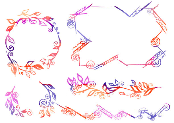 水彩复古画框写意。设置橙色和紫色框架，抽象元素。信息图表、目录的背景。图片下载