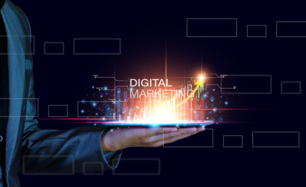 数字营销的概念。商务人士在线分析网络营销，商业规划，在线数字业务，在线股票市场分析，股票图表上升趋势，数字股票交易。图片下载