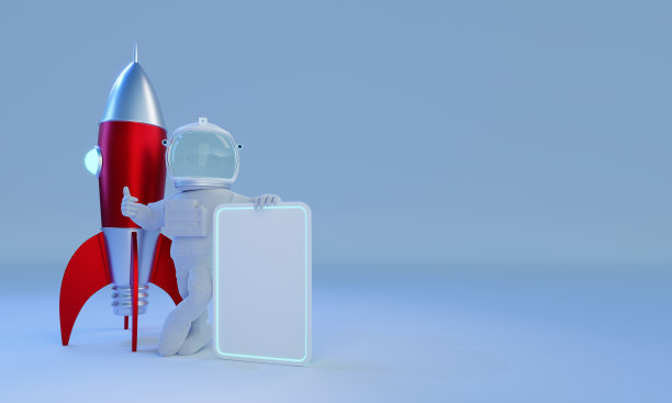 3d渲染宇航员举着广告牌说很好图片下载