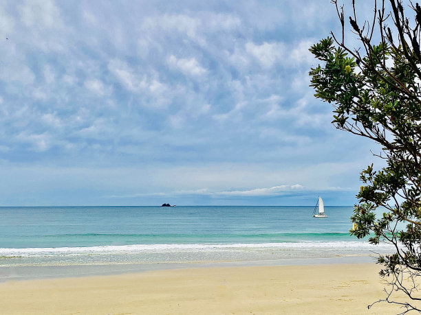 海滩景观与帆船图片下载