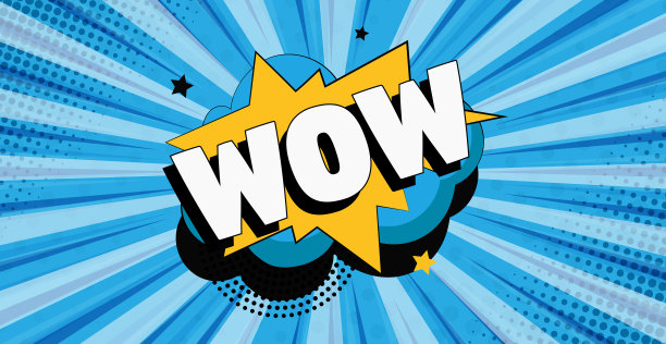 漫画缩放文字WOW彩色背景-矢量图片下载