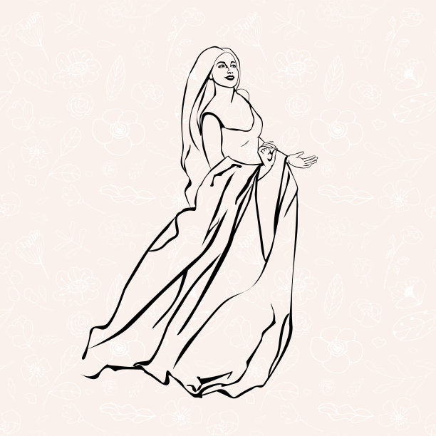 抽象少女自然美丽，手绘贺卡春假。肖像极简风格微笑的女人。象征化妆品，时尚，母亲节，婚礼，纹身。矢量图图片下载