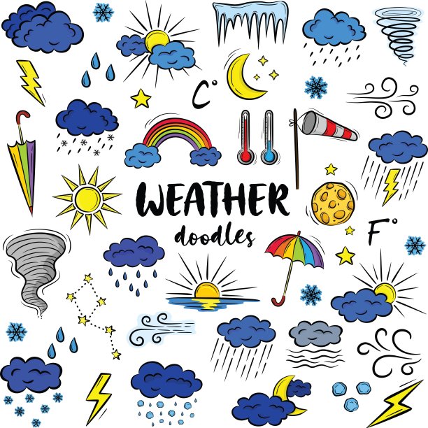 彩色手绘天气图标。图片下载