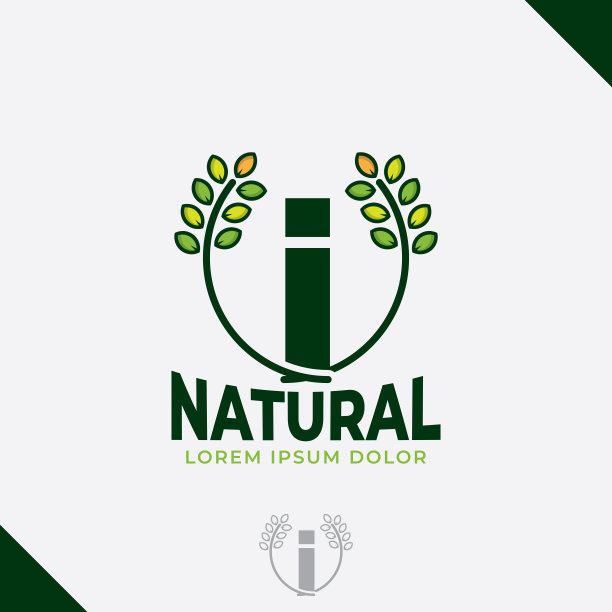 字母I生态绿叶标志，农场标志矢量复古图标，农场标志平面，绿色自然图标图片下载