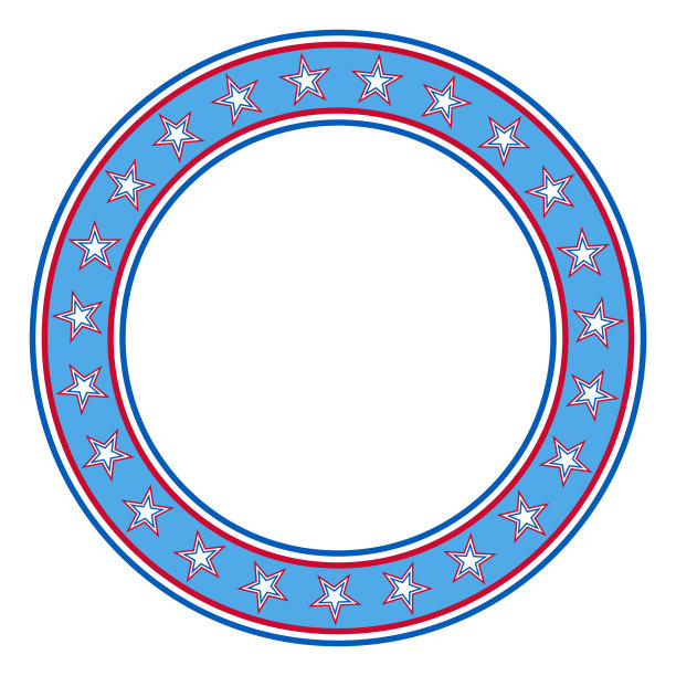 红色，白色和蓝色圆圈中的星星-矢量插图图片下载