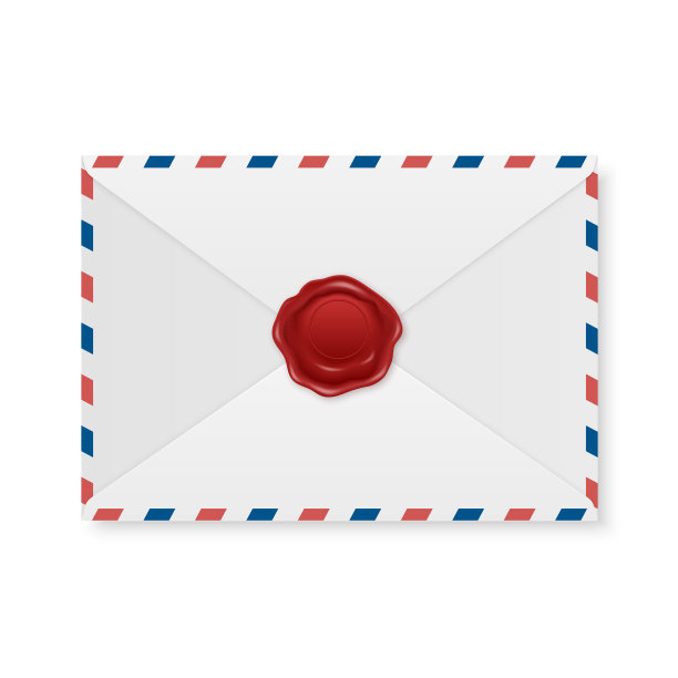 矢量3d现实复古信件邮票，蜡封在白色信封。证书,文档。印、徽章、标签。担保，秘密标志，标签和信封特写，俯视图图片下载