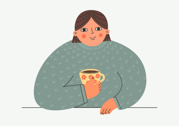 可爱的女人喝茶或喝咖啡。图片下载