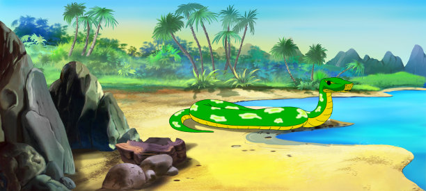 河边的大蛇插图图片下载