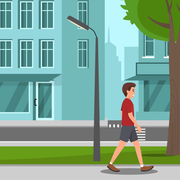 一个男孩走在街上的插图图片下载