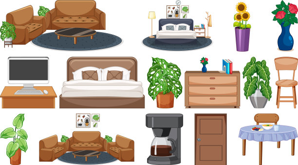 一套室内家具和装饰品图片下载