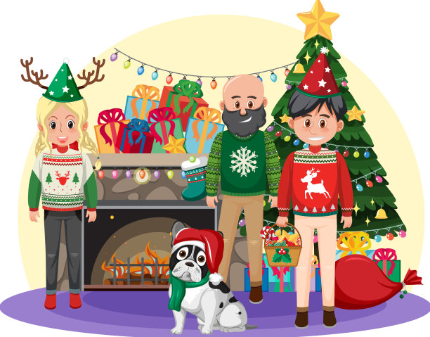 快乐的一家人在家里庆祝圣诞节图片下载