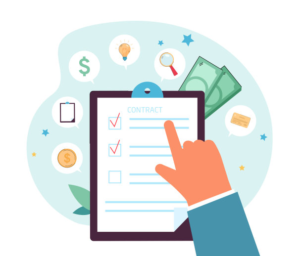 雇主或雇员的手和带有复选框的合同图片下载