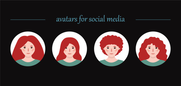 女孩的画像。一组向量图片下载