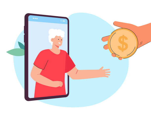 递给从手机屏幕中走出来的老妇人金币图片下载