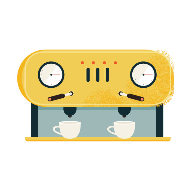 矢量平板咖啡机。卡通咖啡机和杯子。咖啡师图片下载