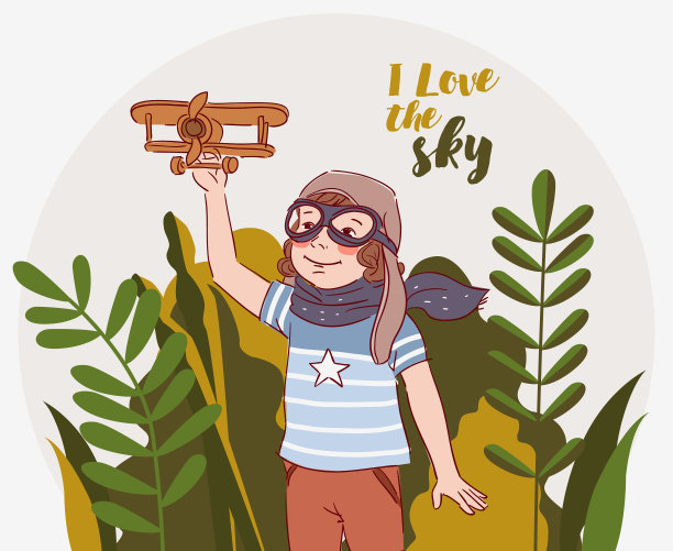 小男孩在玩玩具飞机图片下载