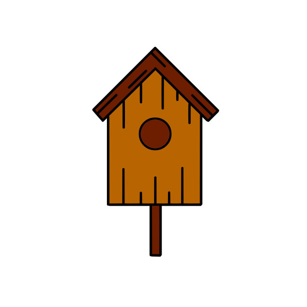 木禽舍。鸟的房子。自制的动物窝。大纲卡通插图图片下载