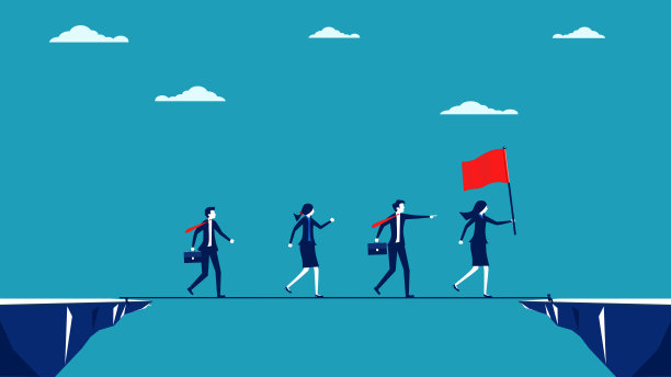 女性领导力。商业领袖在商业的方向上举着胜利的旗帜来实现目标图片下载