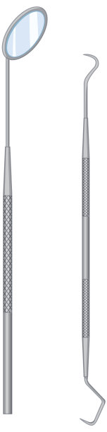 牙科刮刀和牙科镜在白色背景图片下载